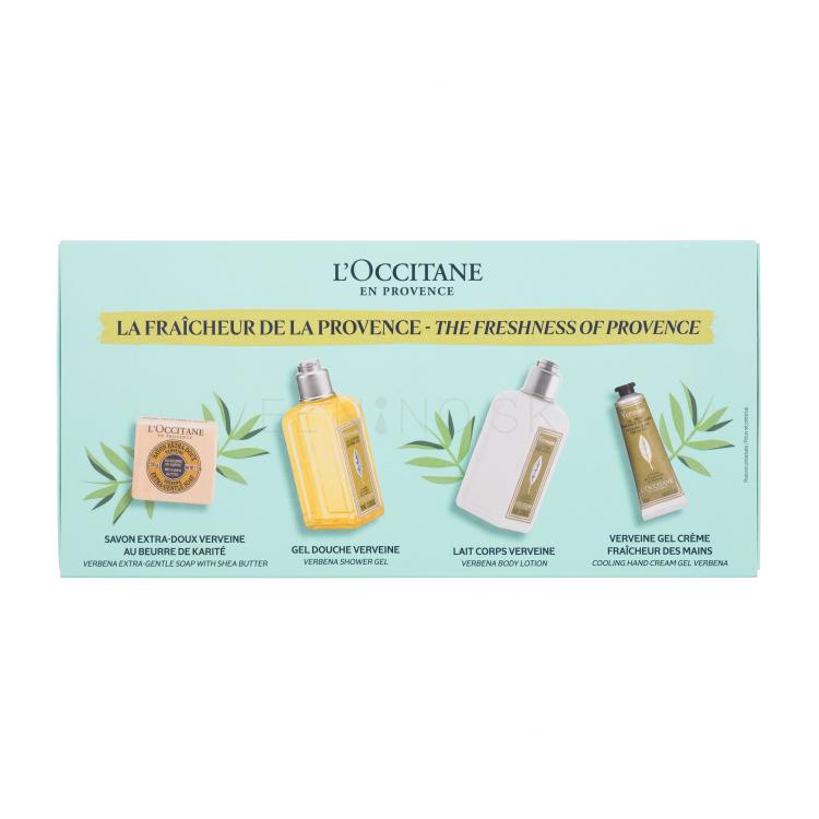 L&#039;Occitane Verveine (Verbena) The Freshness Of Provence Darčeková kazeta sprchovací gél Verbena Shower Gel ​​70 ml + telové mlieko Verbena Body Lotion 70 ml + krém na ruky Verbena Cooling Hand Cream Gel 30 ml + tuhé mydlo Verbena Extra-Gentle Soap 50 g