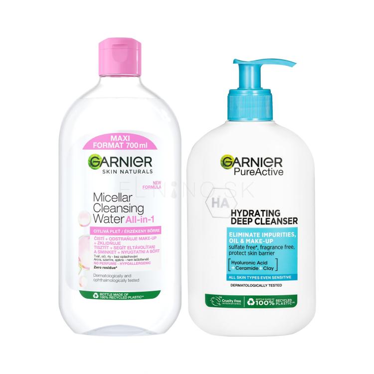 Set Micelárna voda Garnier Skin Naturals Micellar Cleansing Water All-in-1 + Čistiaci gél Garnier Pure Active Hydrating Deep Cleanser