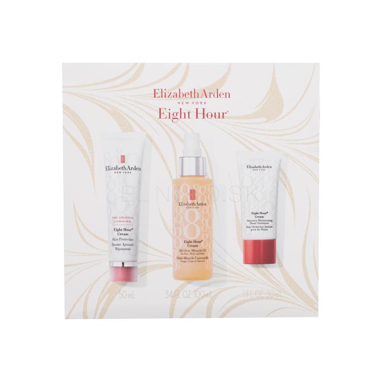 Elizabeth Arden Eight Hour Cream Holiday Miracle Darčeková kazeta pleťový, telový a vlasový olej Eight Hour Cream All-Over Miracle Oil 100 ml + pleťový a telový balzam Eight Hour Cream Skin Protectant 50 ml + krém na ruky Eight Hour Cream Intensive Moisturizing Hand Treatment 30 ml