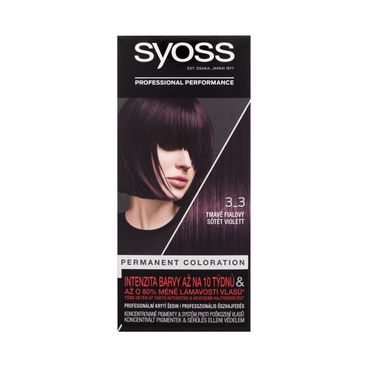 Syoss Permanent Coloration Farba na vlasy pre ženy 50 ml Odtieň 3-3 Dark Violet poškodená krabička