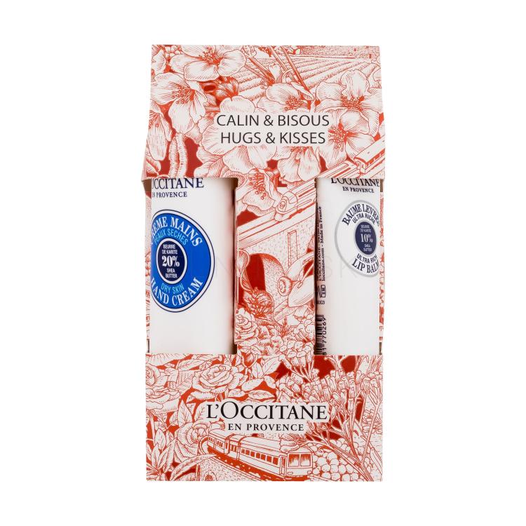 L&#039;Occitane Shea Butter Hugs &amp; Kisses Darčeková kazeta krém na ruky 30 ml + balzam na pery 12 ml