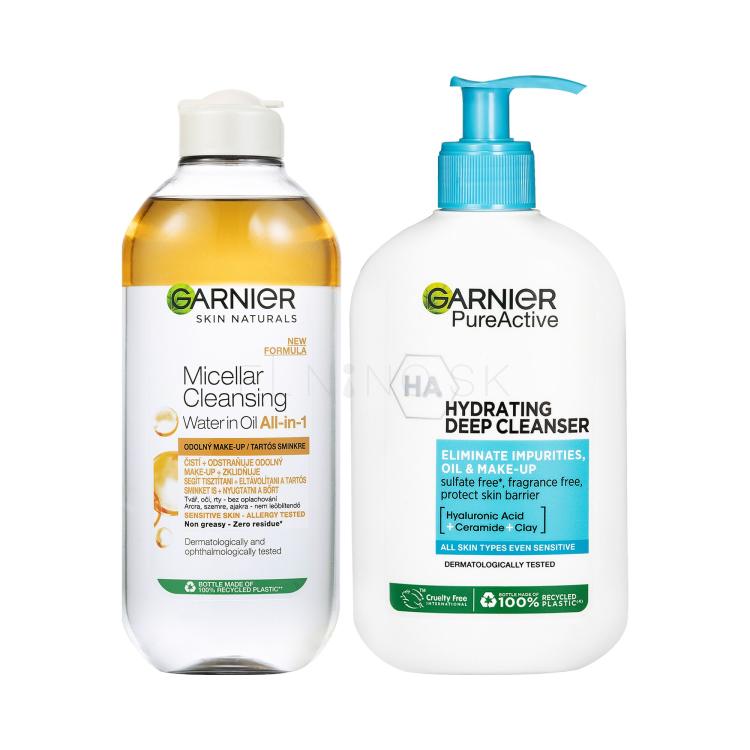 Set Micelárna voda Garnier Skin Naturals Two-Phase Micellar Water All In One + Čistiaci gél Garnier Pure Active Hydrating Deep Cleanser