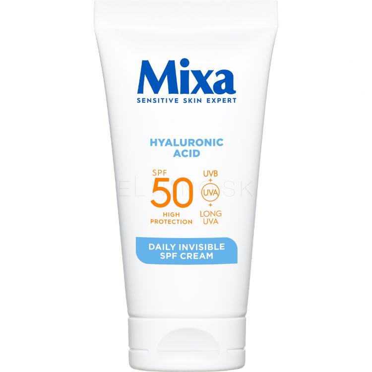 Mixa Hyaluronic Acid Daily Invisible SPF Cream SPF50 Denný pleťový krém pre ženy 50 ml