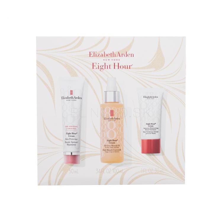 Elizabeth Arden Eight Hour Cream Holiday Miracle Darčeková kazeta pleťový, telový a vlasový olej Eight Hour Cream All-Over Miracle Oil 100 ml + pleťový a telový balzam Eight Hour Cream Skin Protectant 50 ml + krém na ruky Eight Hour Cream Intensive Moisturizing Hand Treatment 30 ml poškodená krabičk