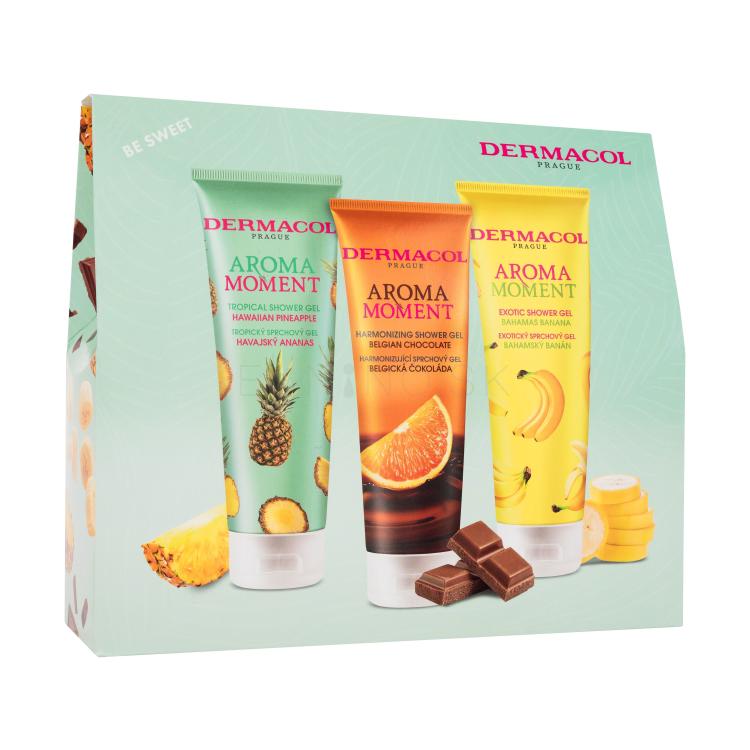 Dermacol Aroma Moment Be Sweet Darčeková kazeta sprchovací gél Hawaiian Pineapple 250 ml + sprchovací gél Belgian Chocolate 250 ml + sprchovací gél Bahamas Banana 250 ml