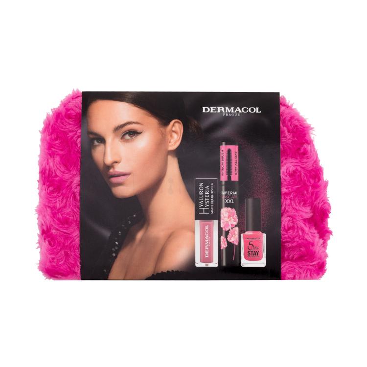 Dermacol Imperial XXL Volume &amp; Panorama Darčeková kazeta špirála Imperial XXL Volume &amp; Panorama 13 ml Black + matný rúž Hyaluron Hysteria 4,5 ml 06 + lak na nechty 5 Day Stay 11 ml 53 + kozmetická taštička