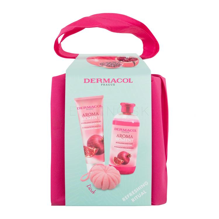 Dermacol Aroma Moment Pomegranate Power Darčeková kazeta sprchovací gél Pomegranate Power 250 ml + pena do kúpeľa Pomegranate Power 500 ml + umývacia hubka + taška