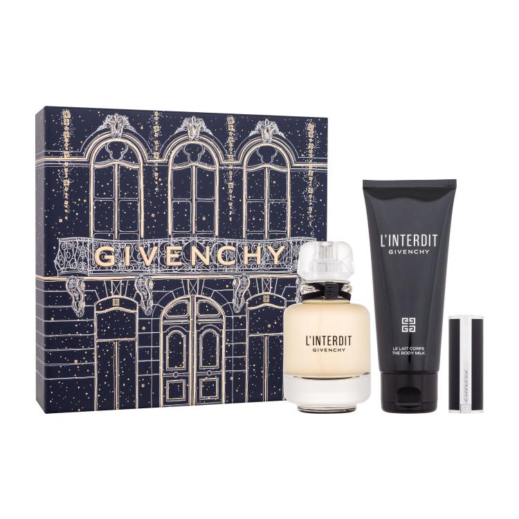 Givenchy L&#039;Interdit Darčeková kazeta parfumovaná voda 50 ml + telové mlieko 75 ml + rúž Le Rouge Interdit Intense Silk 1,5 g 333