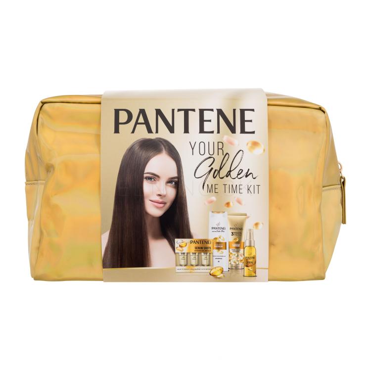 Pantene PRO-V Your Golden Me Time Kit Darčeková kazeta šampón Intensive Repair 250 ml + kondicionér Intensive Repair 160 ml + olej na vlasy Keratin Protect Oil 100 ml + intenzívna starostlivosť na vlasy Serum Shots Intensive Repair 3x15 ml + kozmetická taštička