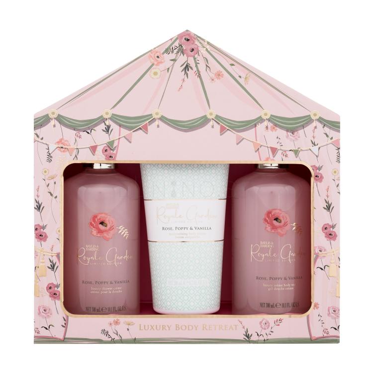 Baylis &amp; Harding Royale Garden Rose, Poppy &amp; Vanilla Luxury Body Retreat Darčeková kazeta sprchovací krém 2 x 300 ml + telové mlieko 200 ml