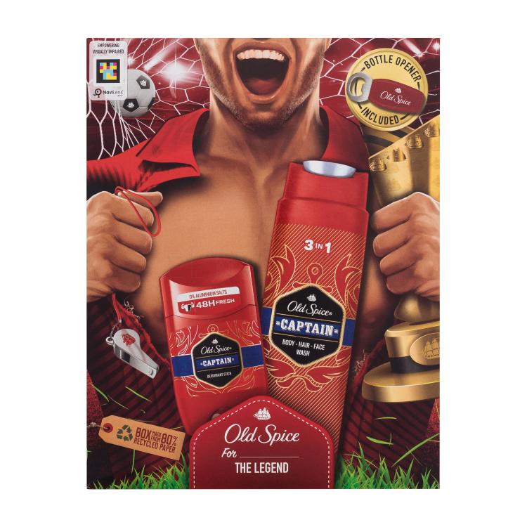 Old Spice Captain Darčeková kazeta deostick 50 ml + sprchovací gél 3v1 250 ml + otvárač na fľaše poškodená krabička