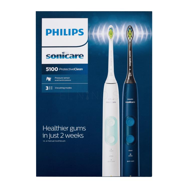 Philips Sonicare 5100 Protective Clean HX6851/34 Darčeková kazeta sonická zubná kefka Sonicare 5100 Protective Clean Navy Blue 1 ks + sonická zubná kefka Sonicare 5100 Protective Clean White 1 ks poškodená krabička