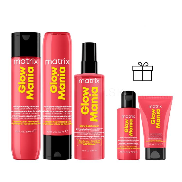 Set Šampón Matrix Glow Mania Shampoo + Kondicionér Matrix Glow Mania Conditioner + Bezoplachová starostlivosť Matrix Glow Mania Glow Gatekeeper Leave-In Conditioner + Šampón Matrix Glow Mania Shampoo + Kondicionér Matrix Glow Mania Conditioner